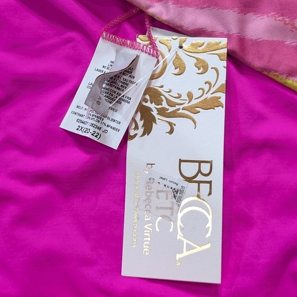 NWT Becca pink yellow green bikini bottom 2X - Picture 7 of 9